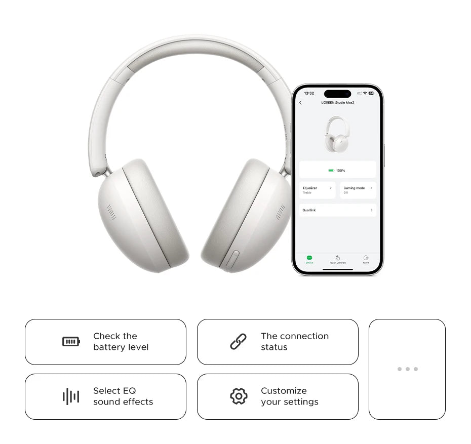 Headphones UGREEN Studio Max2 – Bluetooth, até 80h de Autonomia, Microfone Integrado, Compatíveis com App Headphones UGREEN Studio Max2 – Bluetooth, até 80h de Autonomia, Microfone Integrado, Compatíveis com App